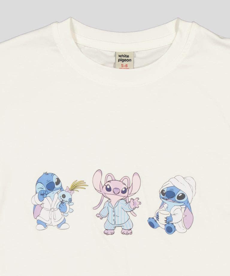 "White Pigeon -T-shirt pour fillette en jersey 100% coton ""Stitch"" - Blanc" 2