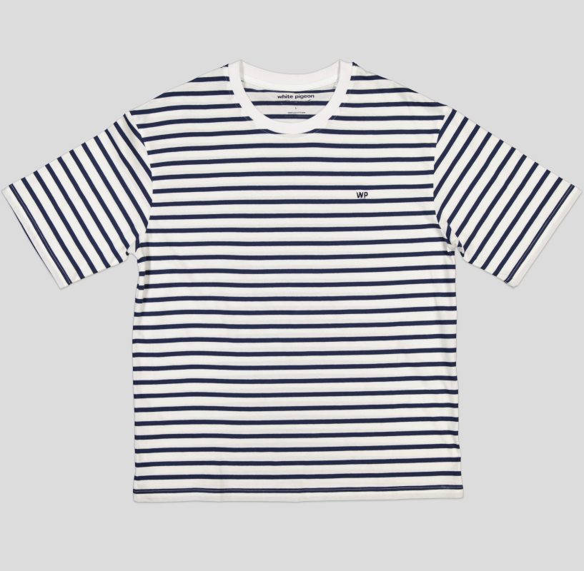 White Pigeon - TSHIRT HOMME COL ROND RAYEE 100 % COTON - Blanc Rayé 2