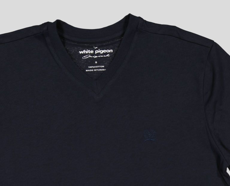 White Pigeon - TSHIRT HOMME 100% COTON COL V - BLEU FONCE 2