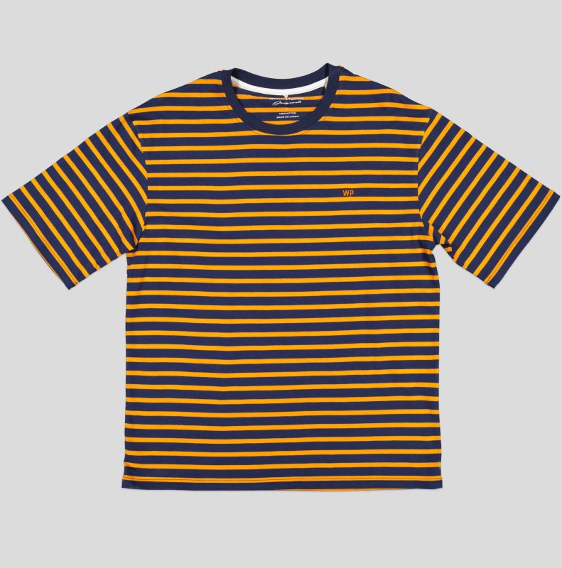 White Pigeon - TSHIRT HOMME COL ROND RAYEE 100 % COTON - Orange Rayé 2