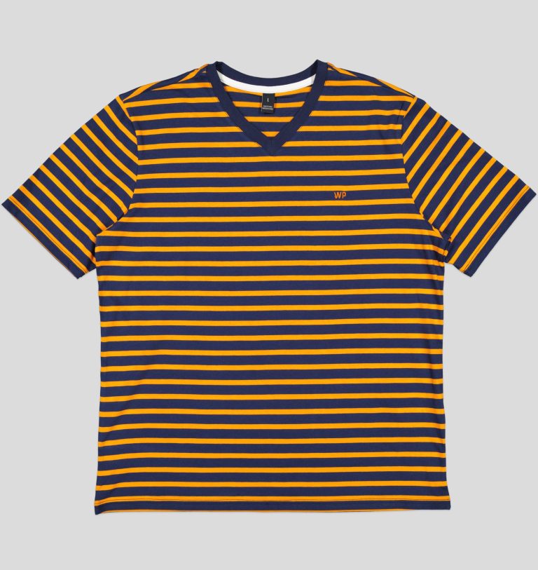 White Pigeon - TSHIRT HOMME COL V EN JERSEY RAYE 100 % COTON - Orange Rayé 2