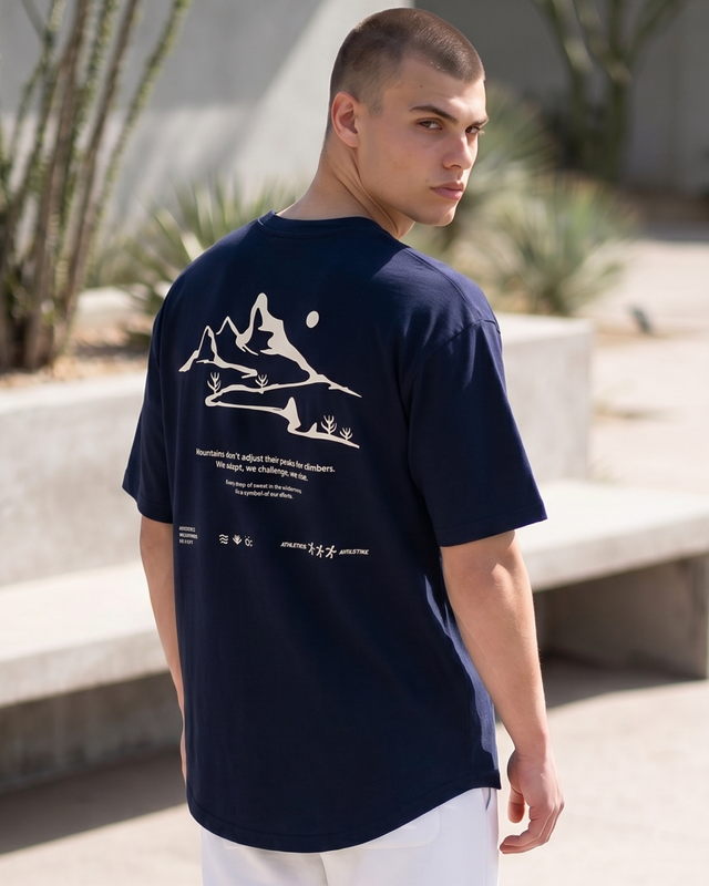 White Pigeon - T-shirt homme en jersey 100% coton "Mountains" - BLEU FONCE 2
