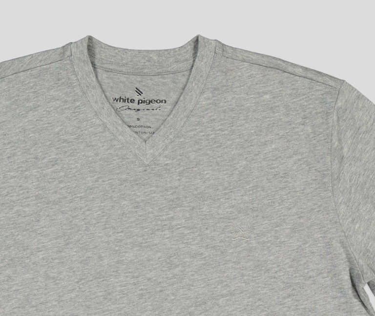 White Pigeon - TSHIRT HOMME 100% COTON COL V - GRIS CHINE 3