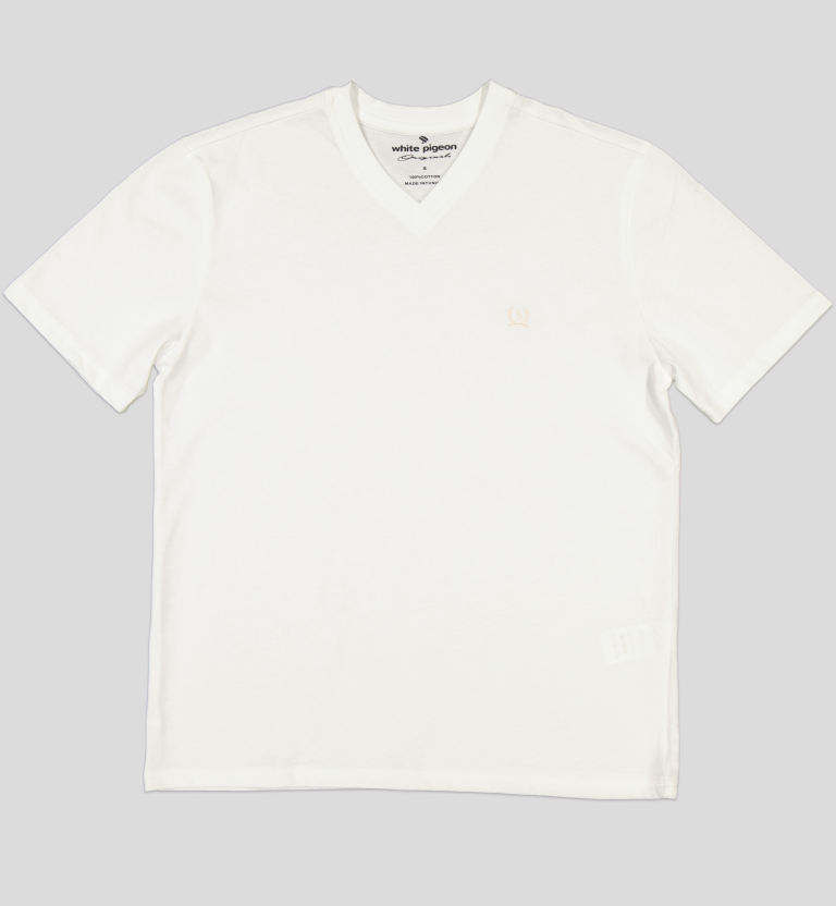 White Pigeon - TSHIRT HOMME 100% COTON COL V - BLANC 2