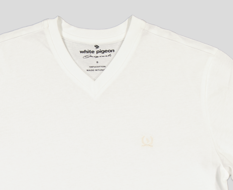 White Pigeon - TSHIRT HOMME 100% COTON COL V - BLANC 3