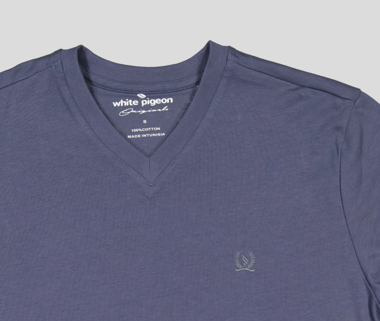 White Pigeon - TSHIRT HOMME 100% COTON COL V - BLEU INDIGO 2