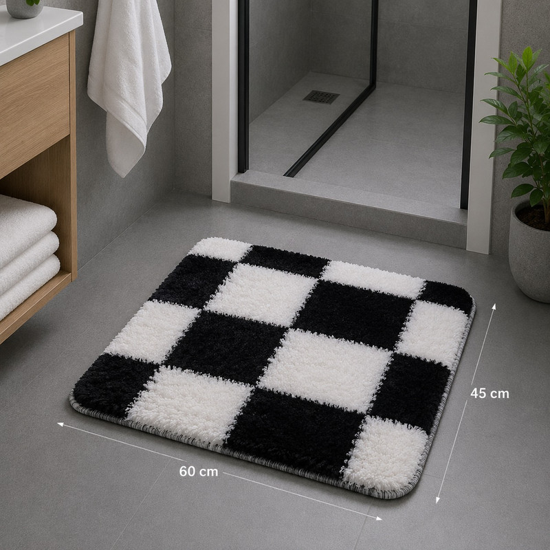 ARCADO – Tapis de salle de bain en peluche – Petit modèle – Noir et Blanc