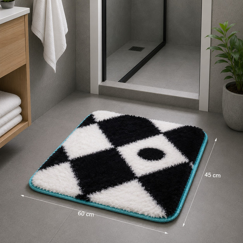 ARCADO – Tapis de salle de bain en peluche – Petit modèle – Blanc et Noir