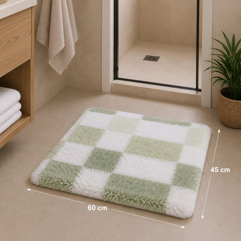 ARCADO – Tapis de salle de bain en peluche – Petit modèle – Blanc et Vert