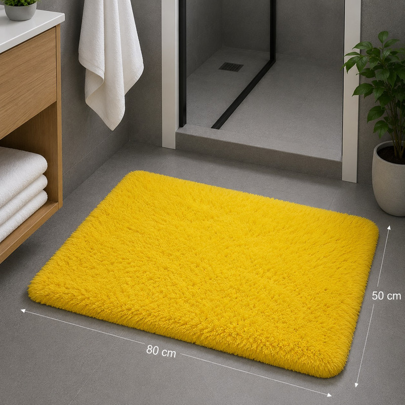 ARCADO – Tapis de salle de bain en peluche – Moyen modèle – Jaune