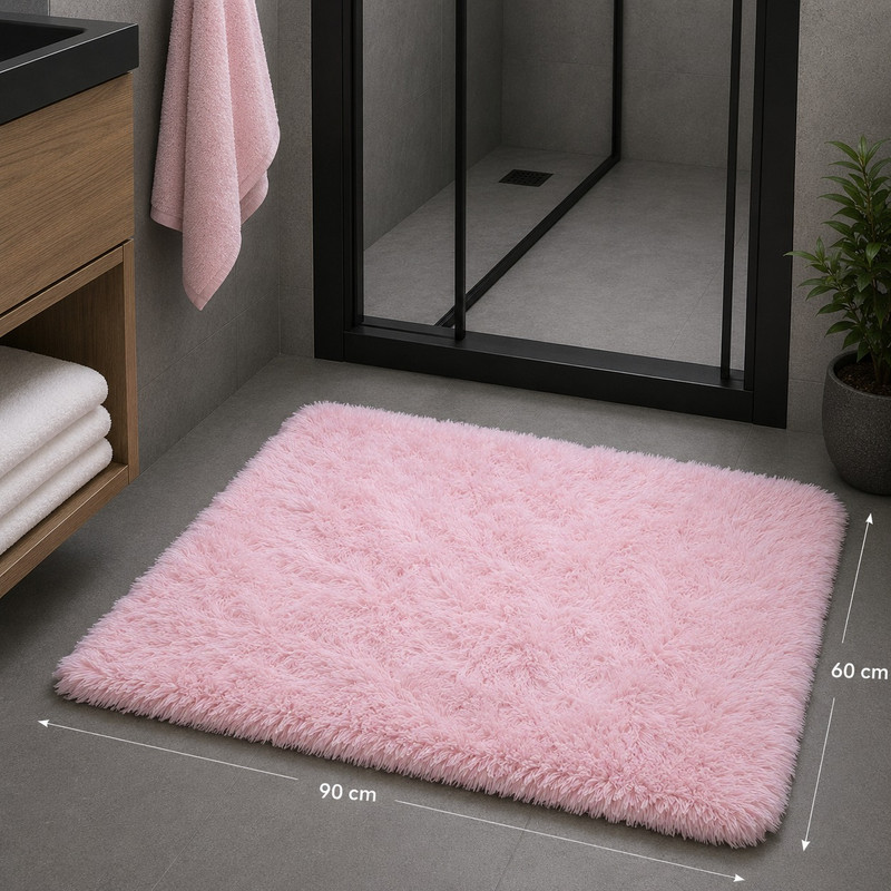 ARCADO – Tapis de salle de bain en peluche – Grand modèle – Rose