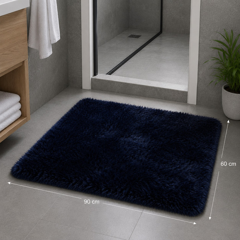ARCADO – Tapis de salle de bain en peluche – Grand modèle – Bleu Marine