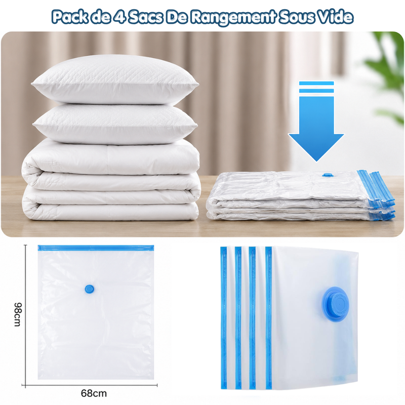 NEST – Pack de 4 sacs de stockage sous vide 68 x 98 cm Transparent