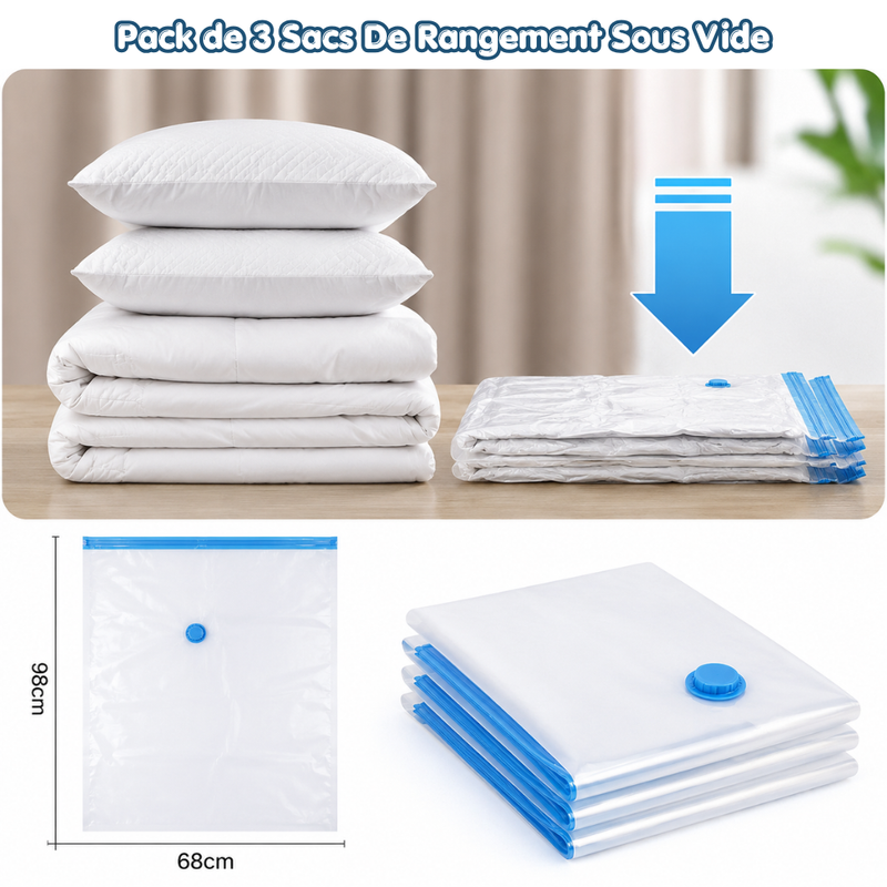 NEST – Pack de 3 sacs de stockage sous vide 68 x 98 cm Transparent