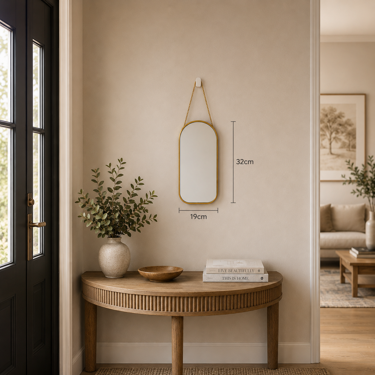 ARCADO – Miroir mural oblong à suspendre au design épuré et intemporel – Doré