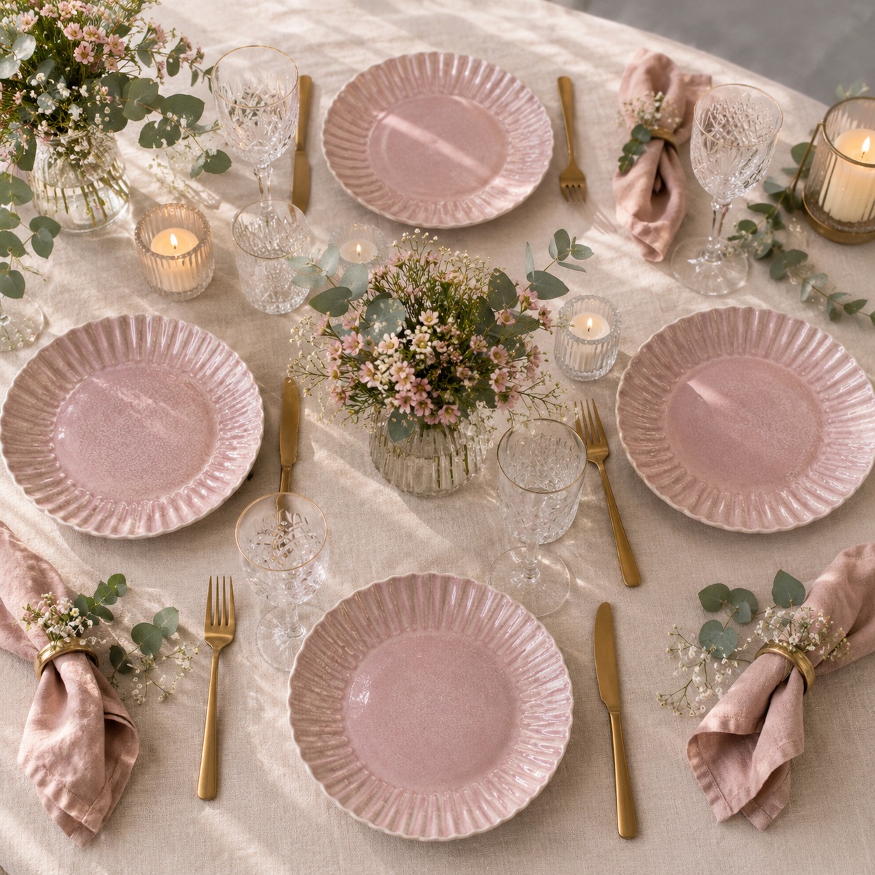 ARCADO – Lot De 4 Assiettes en Céramique 26,5cm Émail “Brise Marine” à Bord Festonné Rose