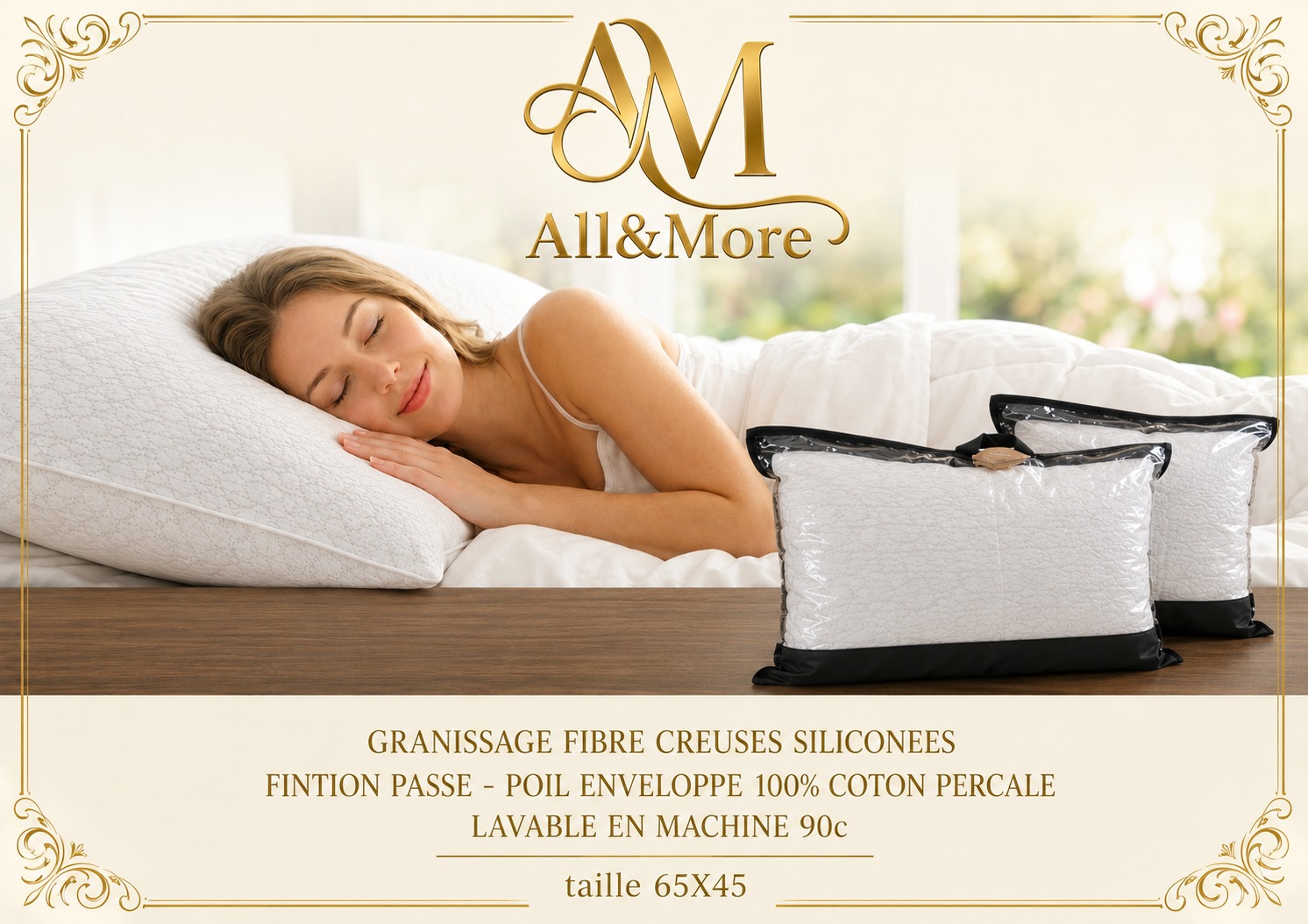All&amp;More - Lot de 2 oreillers douceurs en fibre - 1kg - 65x45cm 2