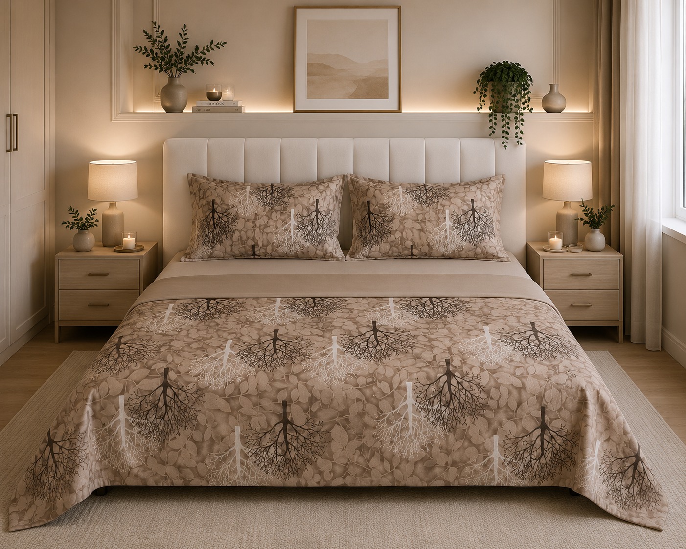 All&More – Parure De Lit 2 Places Motif Feuille – Beige