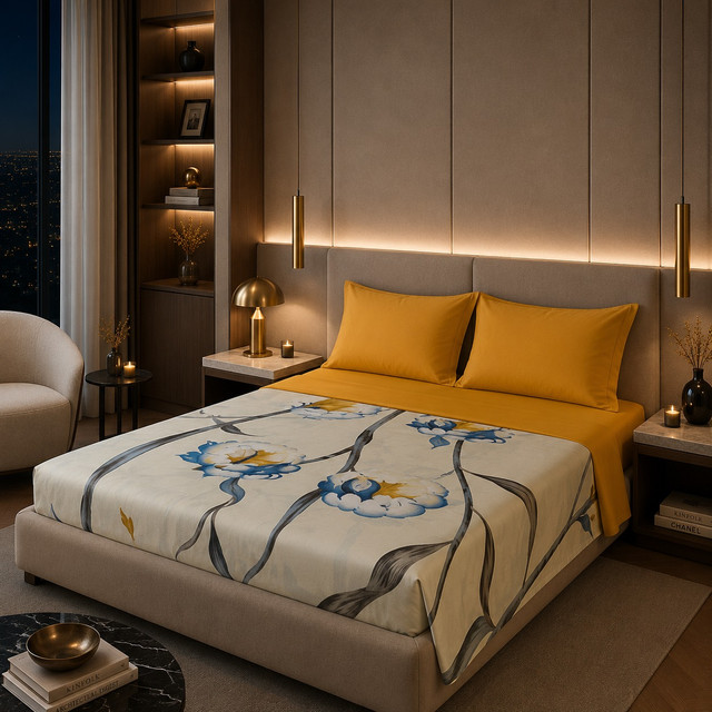 Mariam Collection – Parure de Lit 2 Places 100% Coton MAR019 – Jaune