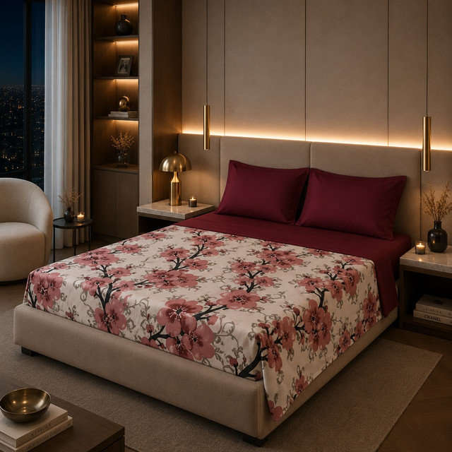 Mariam Collection – Parure de Lit 2 Places 100% Coton MAR020 – Rouge Bordeaux