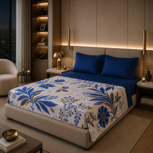 Mariam Collection – Parure de Lit 2 Places 100% Coton MAR021 – Bleu Roi