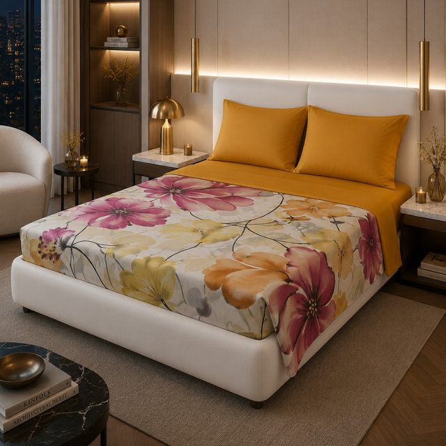 Mariam Collection – Parure de Lit 2 Places 100% Coton MAR022 – Jaune Moutard