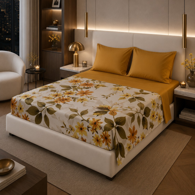 Mariam Collection – Parure de Lit 2 Places 100% Coton MAR023 – Jaune Moutard