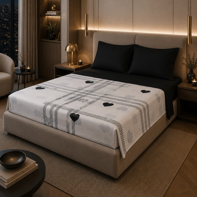 Mariam Collection – Parure de Lit 2 Places 100% Coton MAR024 – Noir
