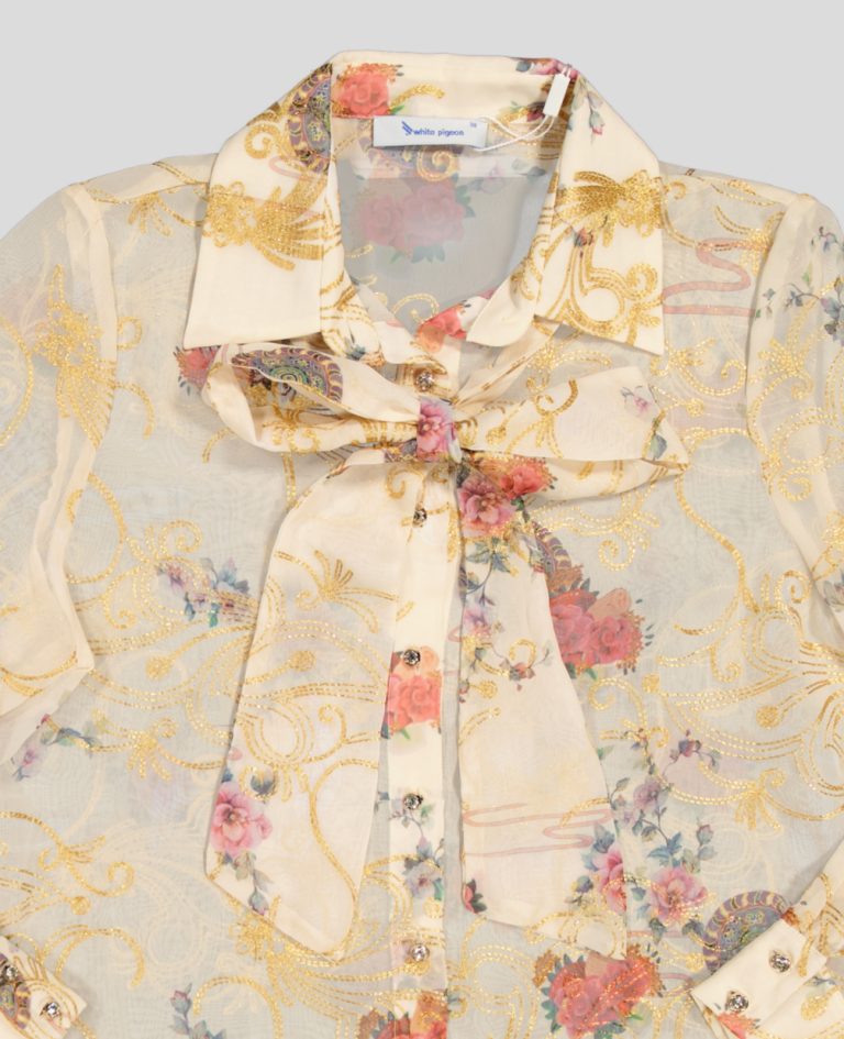 White Pigeon - Chemise à élégantes avec mélange de tons verts - Beige 4