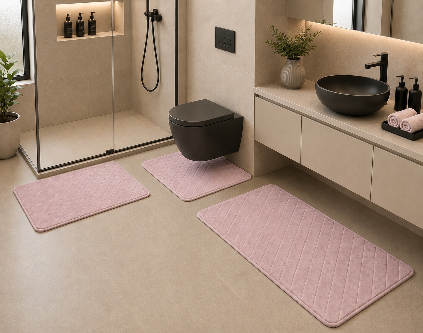 Bubbles – Tapis Salle Bain 3 Pièces – Rose