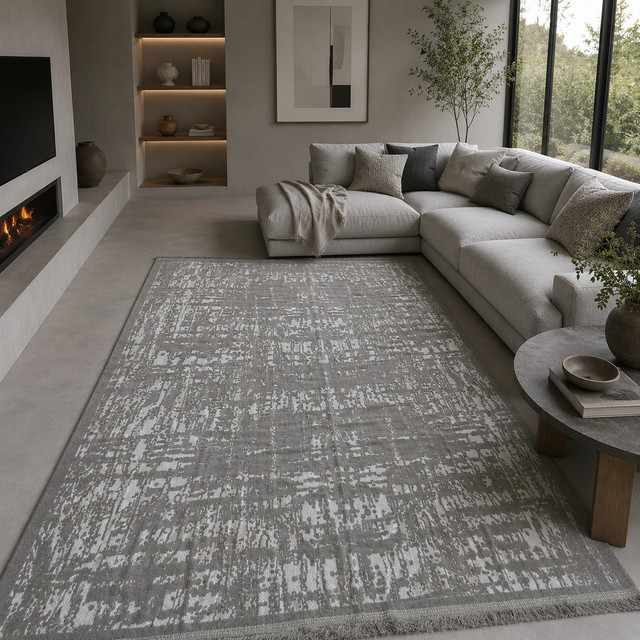 All&More – Margoum Moderne Style Contemporain 2M x 3M – Gris & Blanc