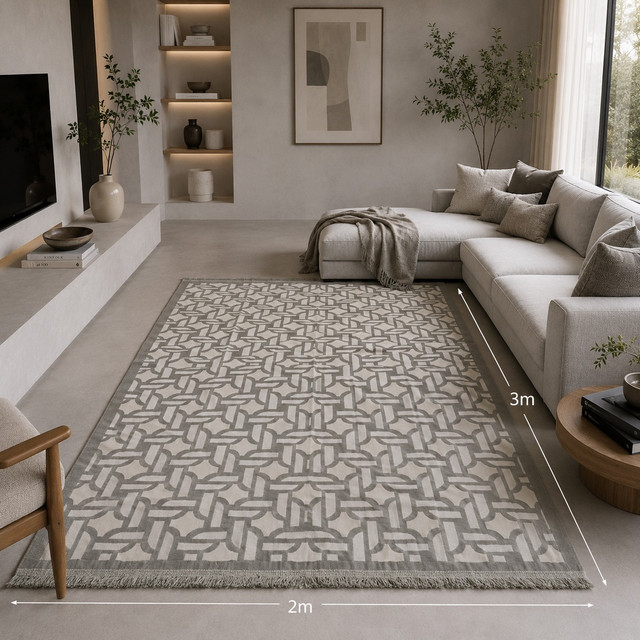 All&More – Margoum Moderne Motif Géométrique Entrelacé 2M x 3M – Beige & Gris