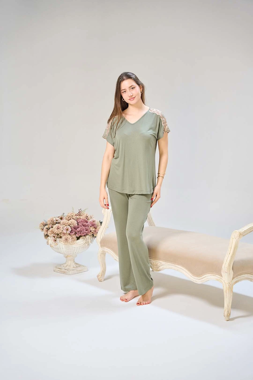 Adora – ENSEMBLE EN COTON VISCOSE CHEMISE OLIVE MUSE