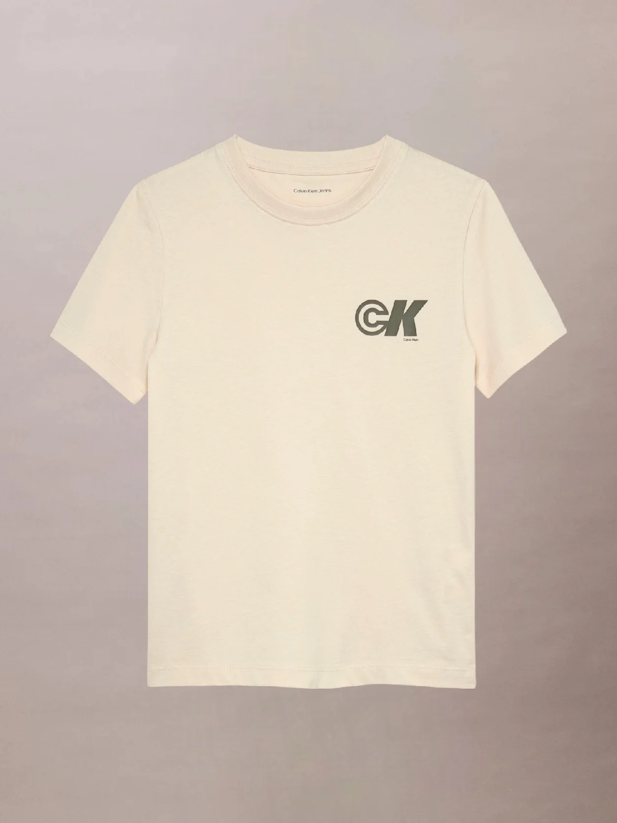 Calvin Klein – T-shirt à manches courtes imprimé monogramme – Beige