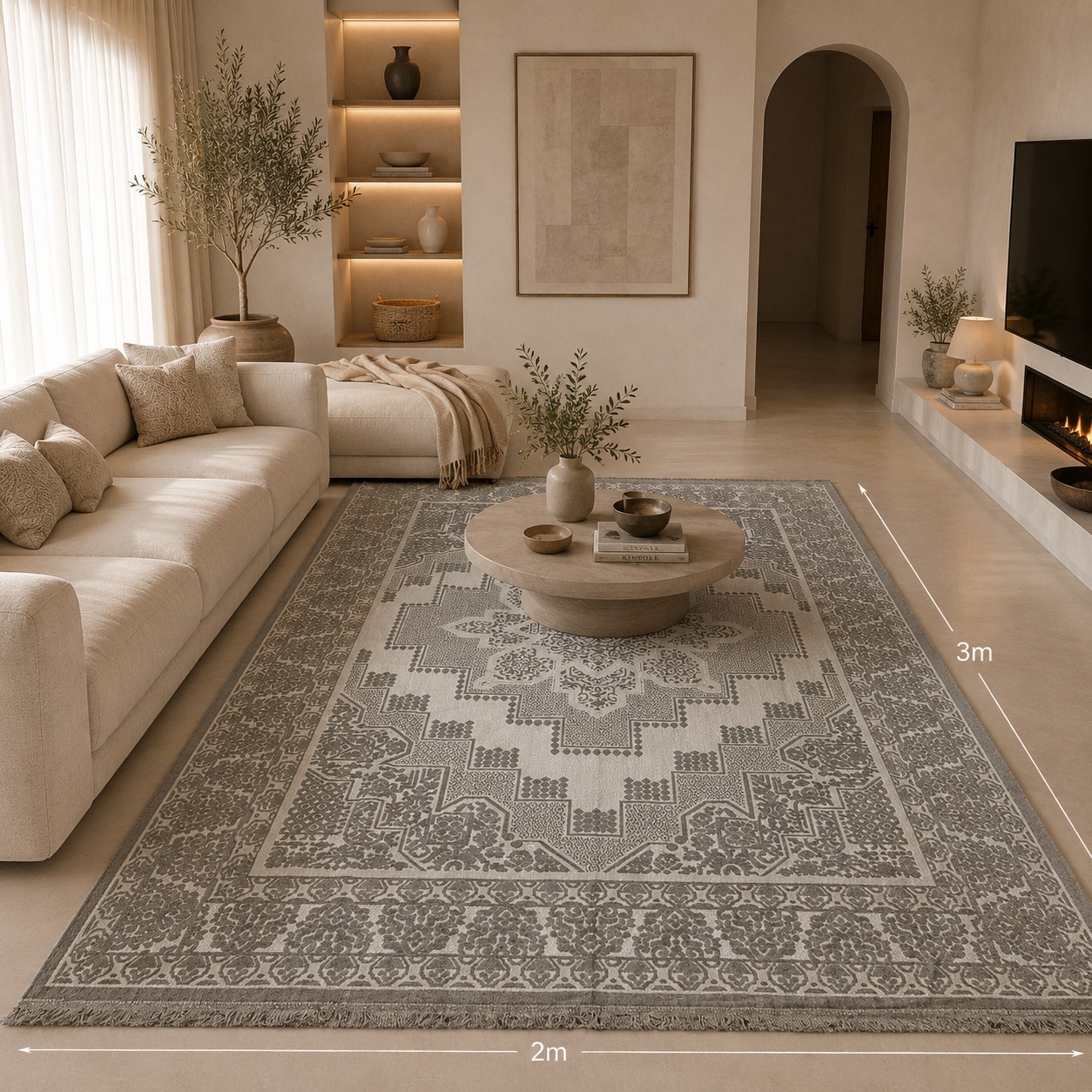 All&amp;More - Tapis Margoum Moderne M35 Style Traditionnel Chic 2M x 3M - Gris &amp; Beige 2