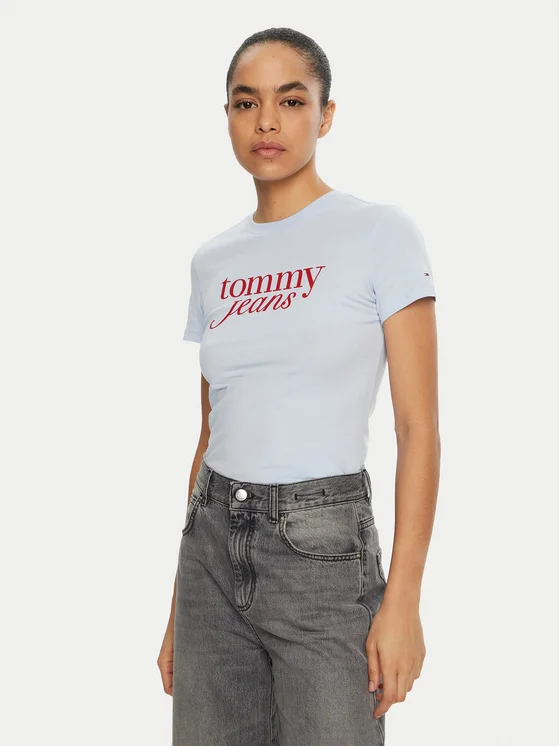 Tommy Hilfiger - T-Shirt Essential DW0DW19447 Slim Fit - Bleu Clair 5