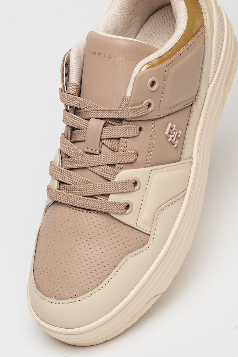 Tommy Hilfiger - Baskets Tommy Hilfiger en cuir avec logo - Dorées/Blanc cassé / rose Poudré 5