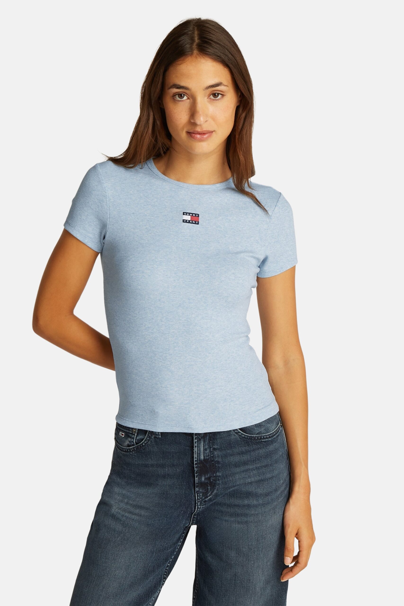 Tommy Hilfiger - T-shirt côtelé ajusté avec logo TOMMY HILFIGER  - Bleu 3