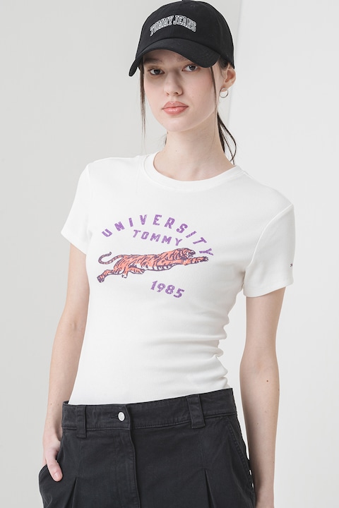 Tommy Hilfiger - Tommy Jeans, T-shirt rayé coupe slim -  orange, violet, blanc cassé 3