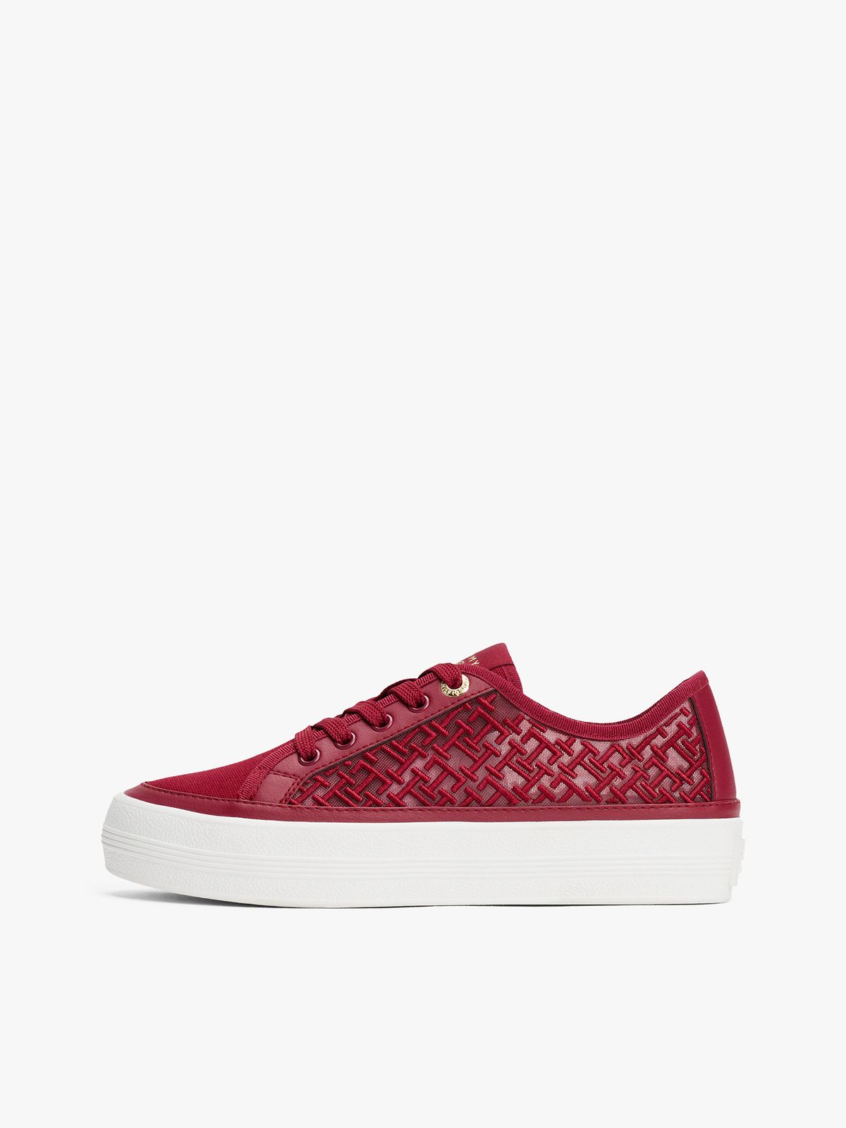 Tommy Hilfiger - Chaussure de tennis en mesh avec monogrammes brodés - Burgundy 6