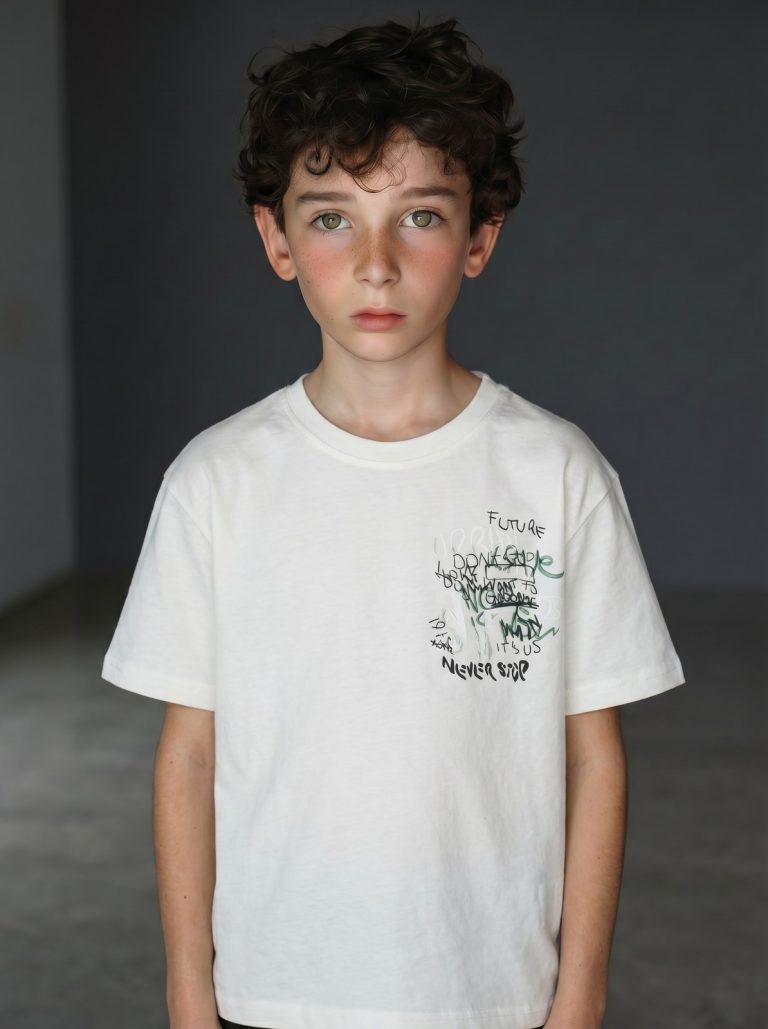 White Pigeon - T-SHIRT GARCON MANCHE COURTE 100 % COTON - Blanc