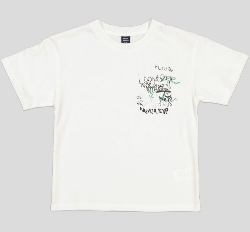 White Pigeon - T-SHIRT GARCON MANCHE COURTE 100 % COTON - Blanc 2