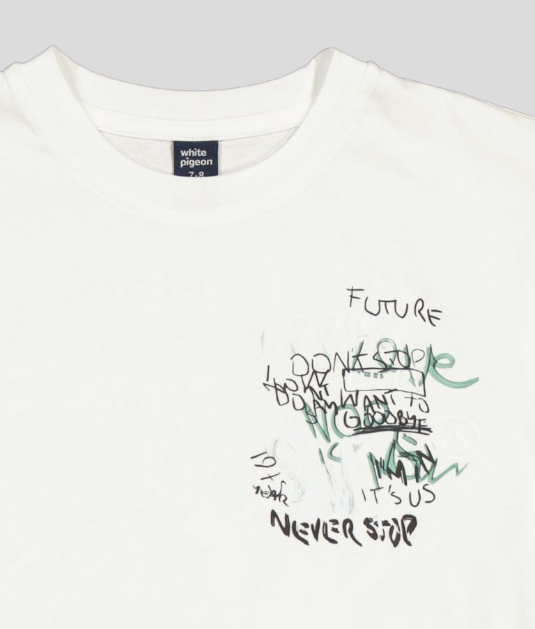 White Pigeon - T-SHIRT GARCON MANCHE COURTE 100 % COTON - Blanc 3