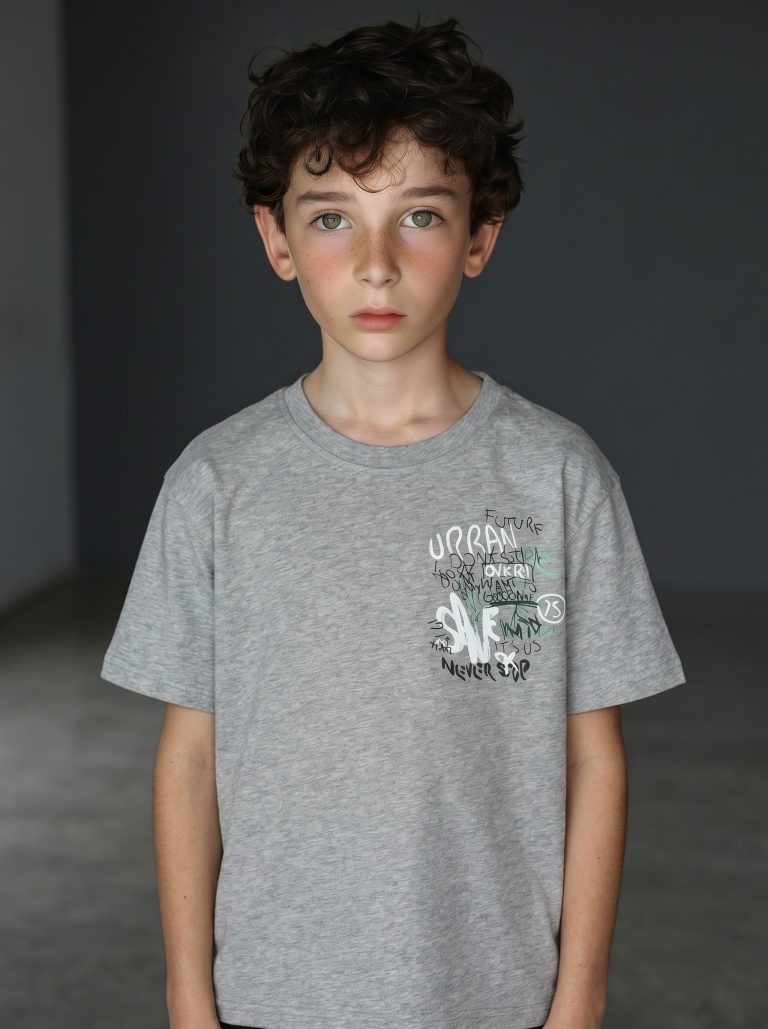White Pigeon - T-SHIRT GARCON MANCHE COURTE 100 % COTON - Gris