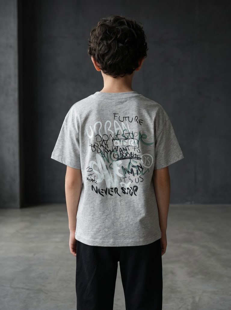 White Pigeon - T-SHIRT GARCON MANCHE COURTE 100 % COTON - Gris 2