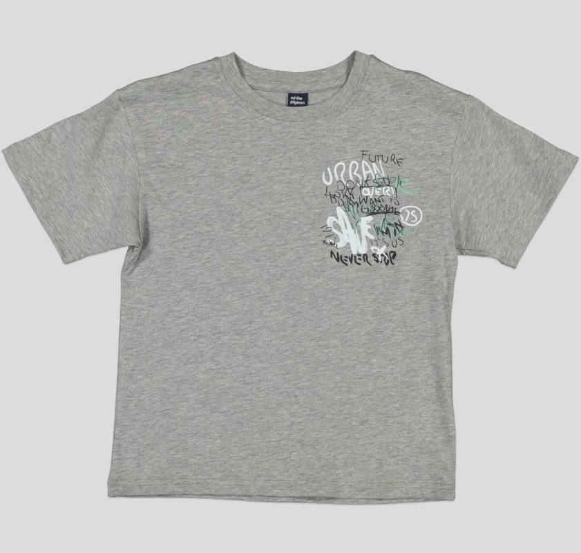 White Pigeon - T-SHIRT GARCON MANCHE COURTE 100 % COTON - Gris Chiné 2