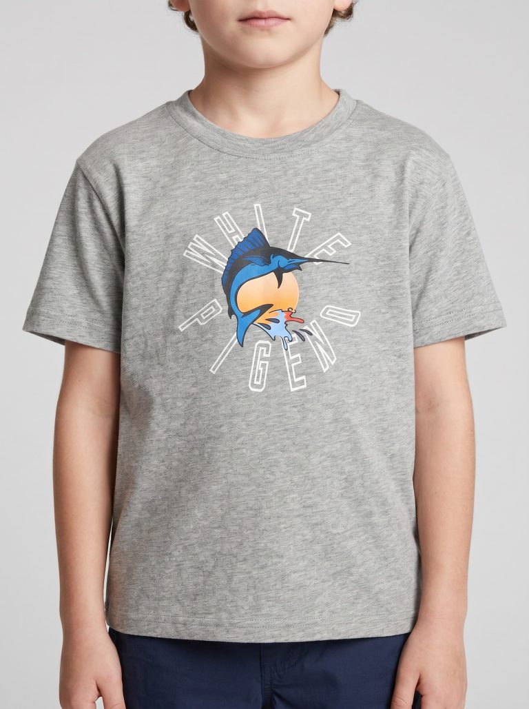White Pigeon - T-SHIRT GARCON MANCHE COURTE 100 % COTON Gris