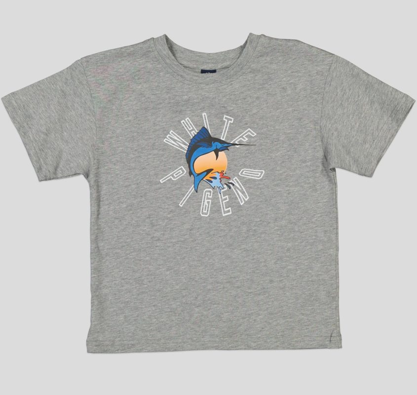 White Pigeon - T-SHIRT GARCON MANCHE COURTE 100 % COTON Gris 2