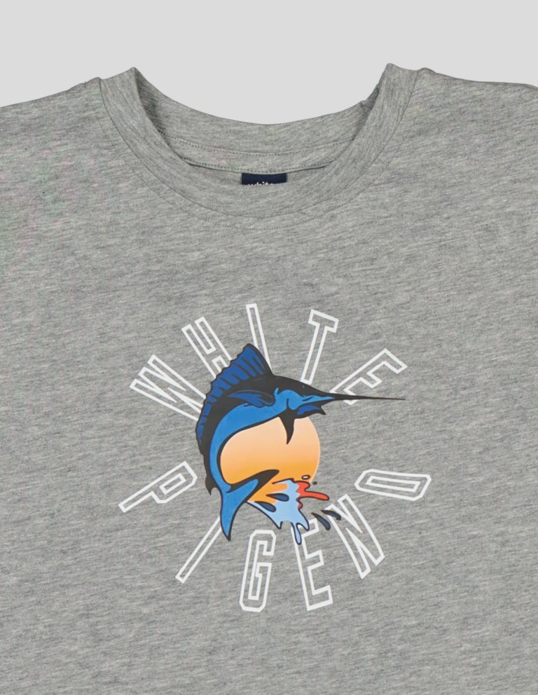 White Pigeon - T-SHIRT GARCON MANCHE COURTE 100 % COTON Gris 3