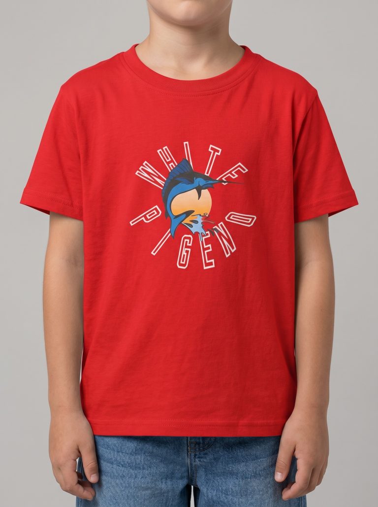 White Pigeon - T-SHIRT GARCON MANCHE COURTE 100 % COTON - Rouge
